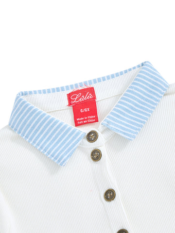 Trim Long Sleeve Polo - White