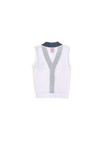 Striped Eyelet Vest - White