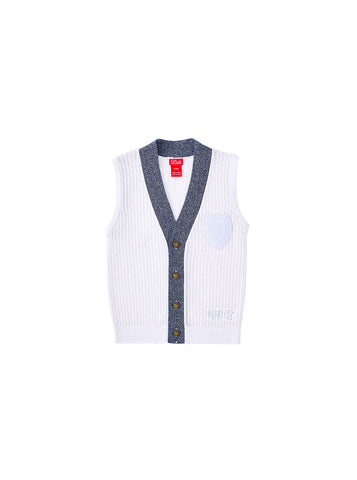 Striped Eyelet Vest - White