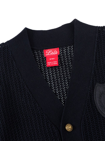 Cardigan Striped Eyelet Sweater - Black