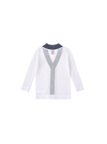 Cardigan Striped Eyelet Sweater - White