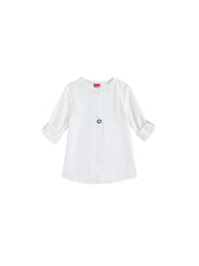 Front Embroidered Long Shirt - Off White/Black