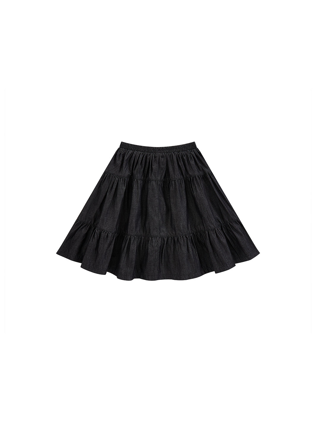 Denim Tiered Skirt - Black