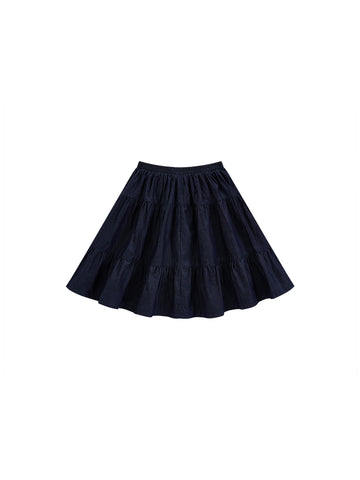 Denim Tiered Skirt - Navy