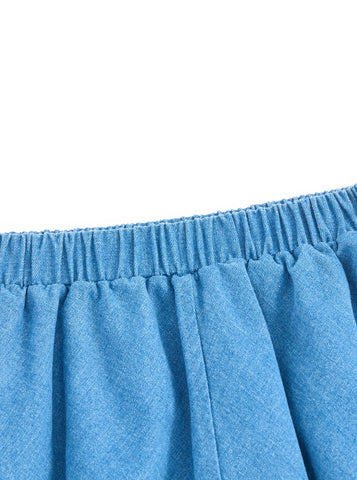 Denim Patch A-line Skirt - Blue Denim