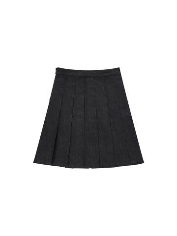 Denim Pleated Skirt - Black