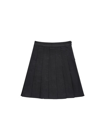 Denim Pleated Skirt - Black