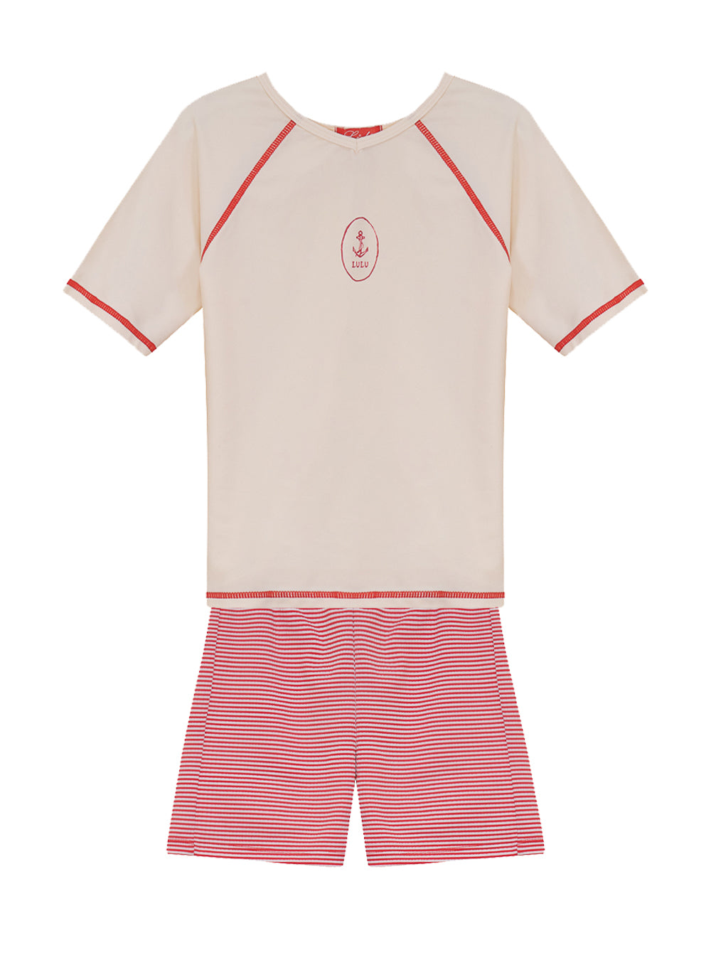 Boy Seersucker Stripe Swim Set - Red Stripe