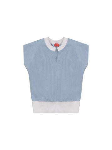 Denim Trim Vest - Pale Blue Denim
