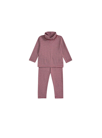 Baby Mock Neck Striped Set -  Burgundy