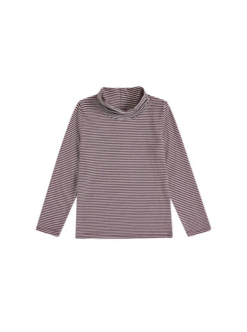 Stripe Mock Neck T-shirt - Brown