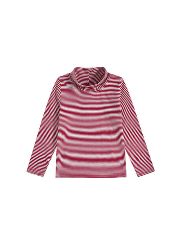 Stripe Mock Neck T-shirt - Burgundy