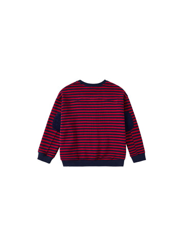 Corduroy Sleeve Patch Top - Red/navy
