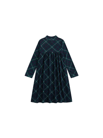 Plaid Mock Neck Dress - Green