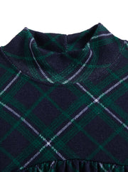 Plaid Mock Neck Dress - Green