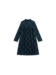 Plaid Mock Neck Dress - Green