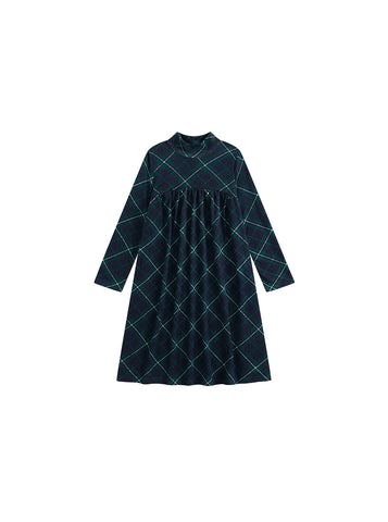 Plaid Mock Neck Dress - Green