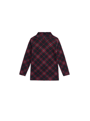 Plaid Mock Neck T-shirt - Burgundy