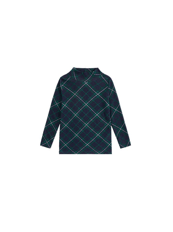 Plaid Mock Neck T-shirt - Forest Green