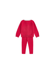 Knitted Scallop Mohair Collar Set - Red Mix