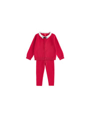 Knitted Scallop Mohair Collar Set - Red Mix