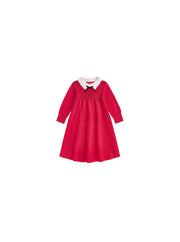 Knitted Scallop Mohair Collar Dress - Red Mix