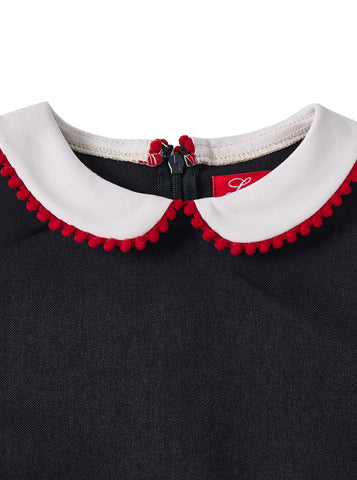 Collar Trim Bottom Pleats Jumper