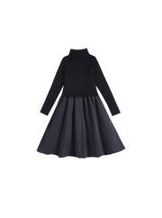 Taffeta Bubble Knit Turtleneck Dress