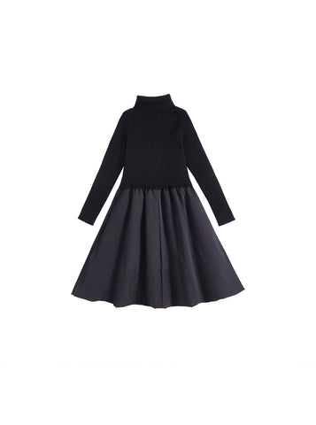 Taffeta Bubble Knit Turtleneck Dress
