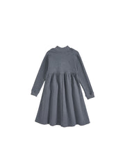 Mock Neck Bib Dress - Charcoal