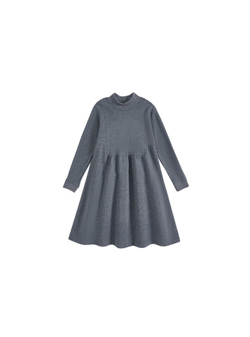 Mock Neck Bib Dress - Charcoal