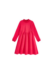 Mock Neck Bib Dress - Hot Coral