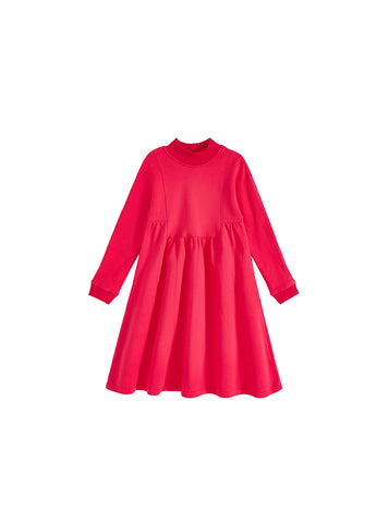 Mock Neck Bib Dress - Hot Coral