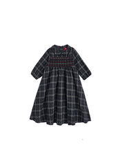 Grey Plaid Smocking Dress
