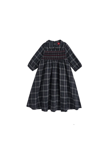 Grey Plaid Smocking Dress