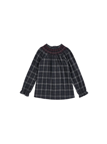 Grey Plaid Smocked Shirt