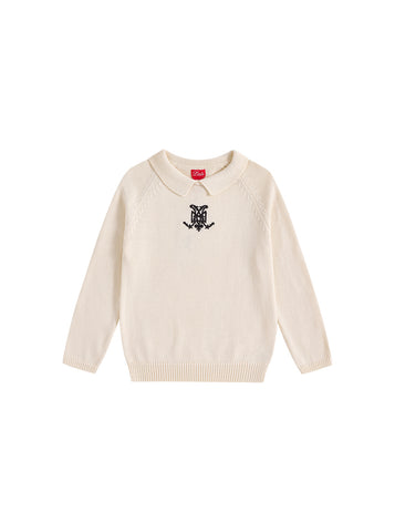 Collar Emblem Sweater - Almond White