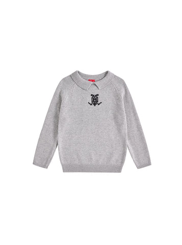 Collar Emblem Sweater - Silver Grey Mix