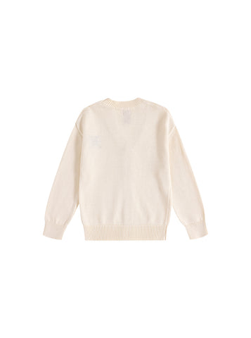 Cardigan Emblem Sweater - Almond White