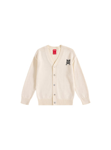 Cardigan Emblem Sweater - Almond White