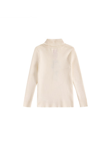 Turtleneck Emblem Sweater - Almond White