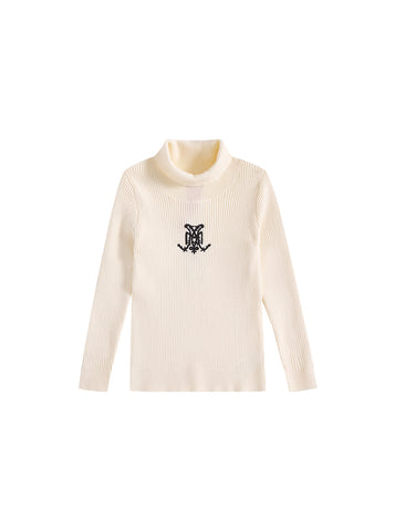 Turtleneck Emblem Sweater - Almond White