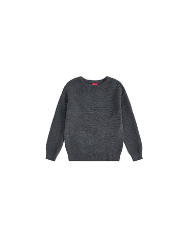 Basket Weave Sweater - Black Charcoal Mélange