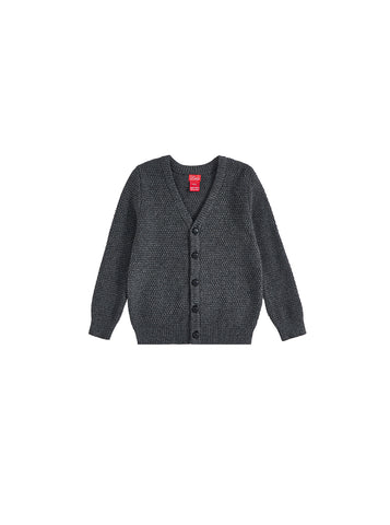 Basket Weave Cardigan - Black Charcoal Mélange