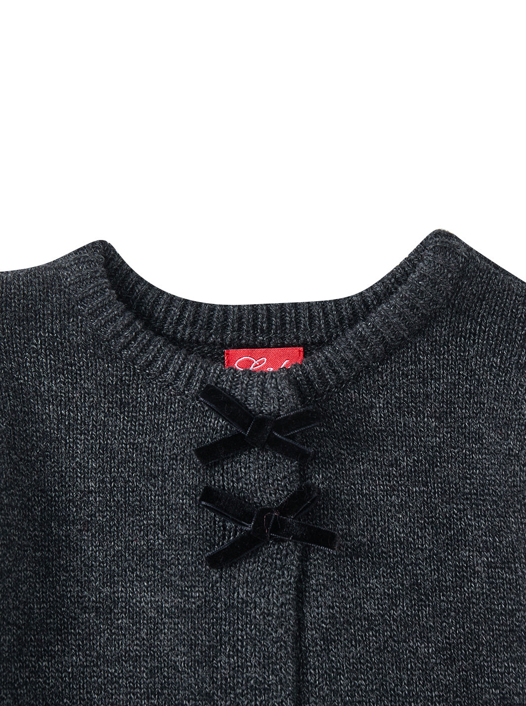 Cardigan Trim Bows Sweater - Charcoal Mélange
