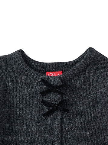 Cardigan Trim Bows Sweater - Charcoal Mélange