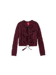 Cable Knit Bow Sweater - Burgundy