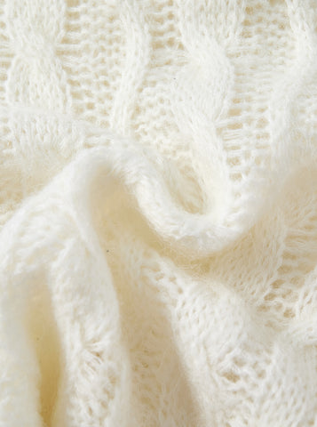 Cable Knit Bow Sweater - Off White