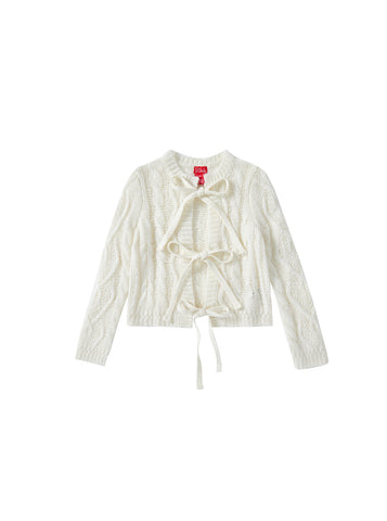 Cable Knit Bow Sweater - Off White
