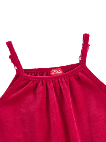 Baby Cotton Velour Strap Overall - Strawberry
